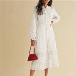 Reformation Ensley Cotton Midi Dress Long Sleeve White 2